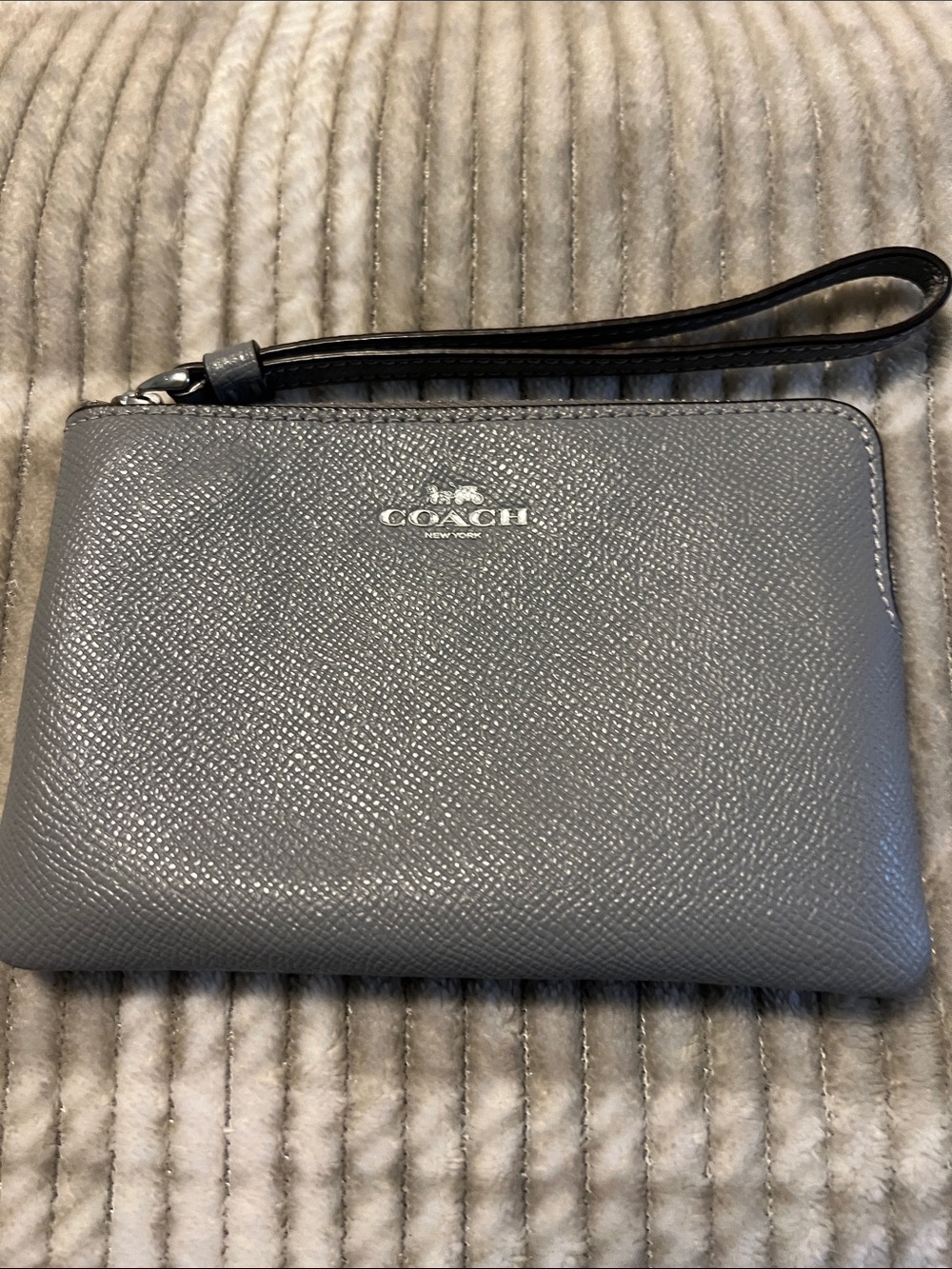 Coach Gray Pebbled Leather Wristlet